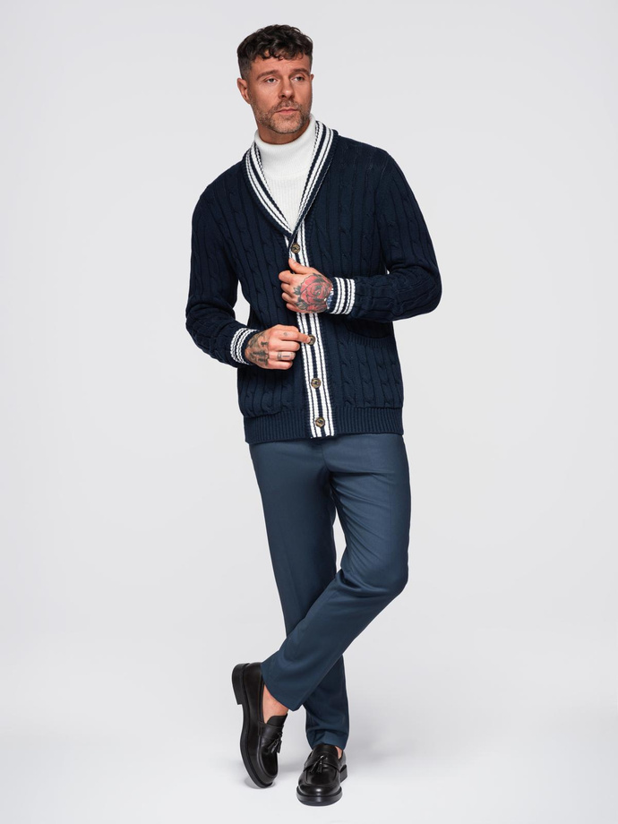 Knitted monochrome men's viscose cardigan - navy blue V1 OM-SWCD-0126