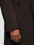 Men's coat with asymmetrical fastening and high collar - light brown V4 OM-COWC-0120