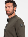 Men's BIKER jacket in structured fabric - dark olive green V1 OM-JANP-0138