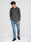 Men's structured knit polo collar sweatshirt - graphite melange V1 OM-SSNZ-0149