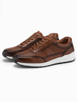 Męskie buty sportowe sneakersy ze skóry ekologicznej – brązowe V1 OM-FOSL-0181