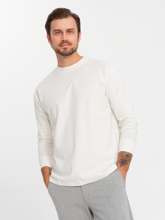 Men's cotton LOOSE FIT longsleeve with round neckline - cream V2 OM-LSBC-0129