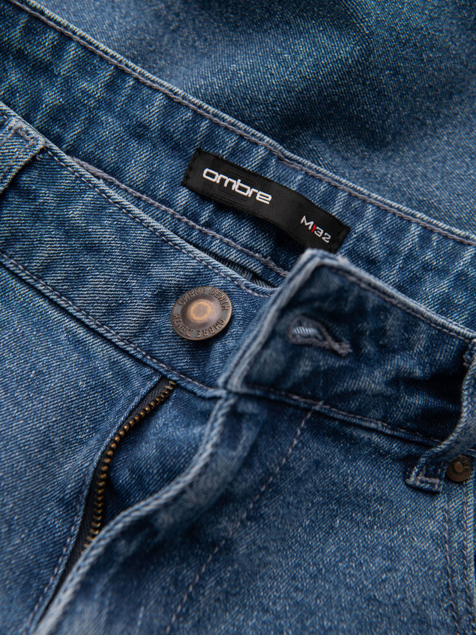 Men's CARROT FIT denim pants with subtle rubbing - blue V1 OM-PADP-0162