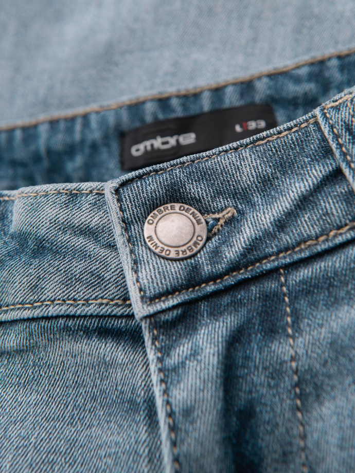 Men's CARROT FIT denim pants with decorative darts - light blue V1 OM-PADP-0227 