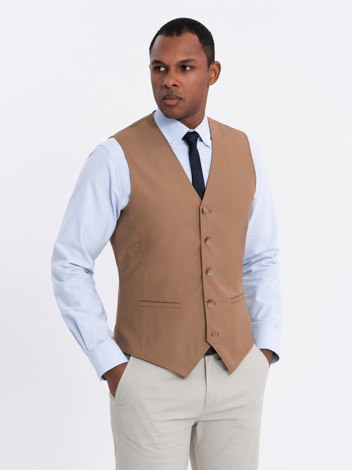Men's suit vest without lapels - caramel V1 OM-BLZV-0112