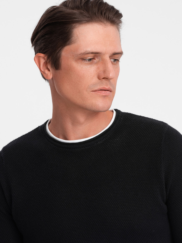 Men's cotton sweater with round neckline - black V1 OM-SWSW-0103