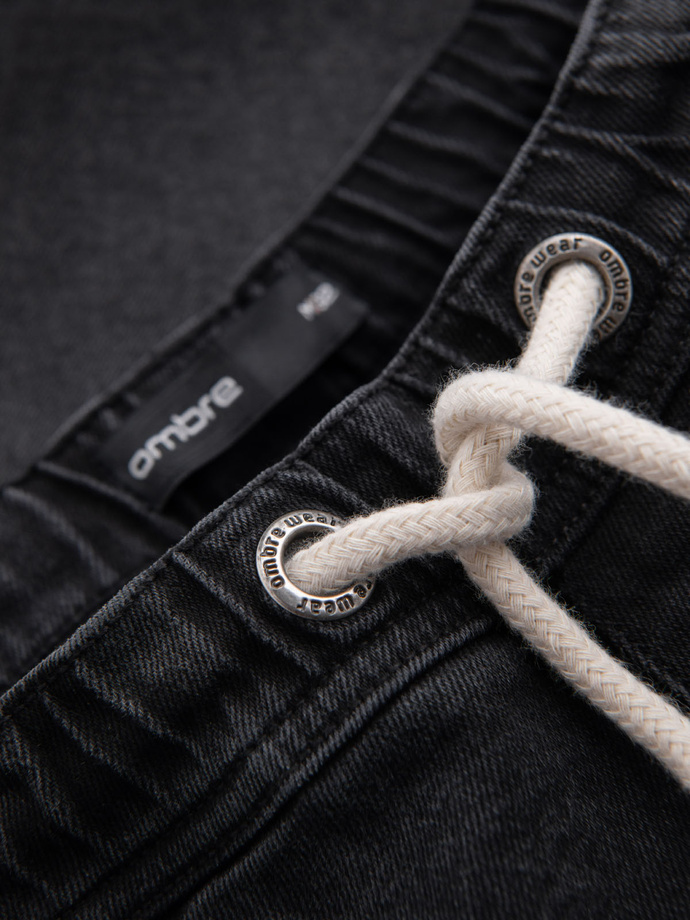 Męskie szorty z gumką w pasie i efektem sprania – czarne V4 OM-SRDS-0192