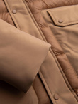Men's long quilted jacket with large pockets - beige V2 OM-JALJ-0308