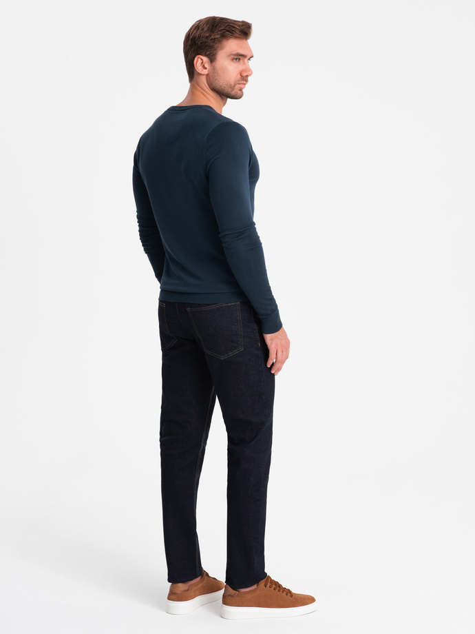 Classic men's sweater with round neckline - navy blue V9 OM-SWBS-0106