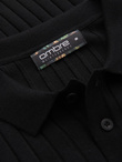 Męska koszulka polo z wiskozą SLIM FIT w pionowy prążek – czarna V1 OM-POSS-0143