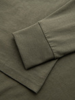 Bawełniany męski longsleeve z dekoltem U w paski i haftem – oliwkowy V1 OM-LSCL-0128