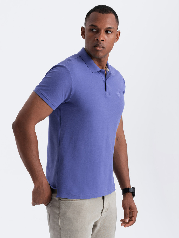 BASIC men's single color pique knit polo shirt - purple V12 OM-POBS-0100