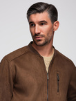 Men's imitation suede bomber jacket - brown V1 OM-JAFL-0232