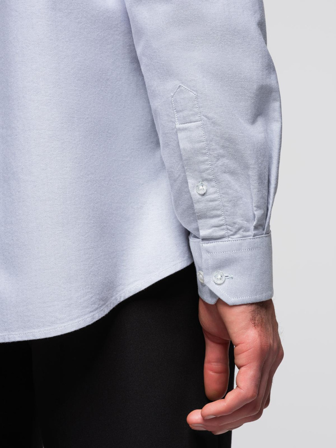 Elegancka męska koszula oxford z haftem – błękitna V1 OM-SHOS-0172