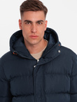 Warm men's sports jacket with double hood - navy blue V2 OM-JAHP-0208