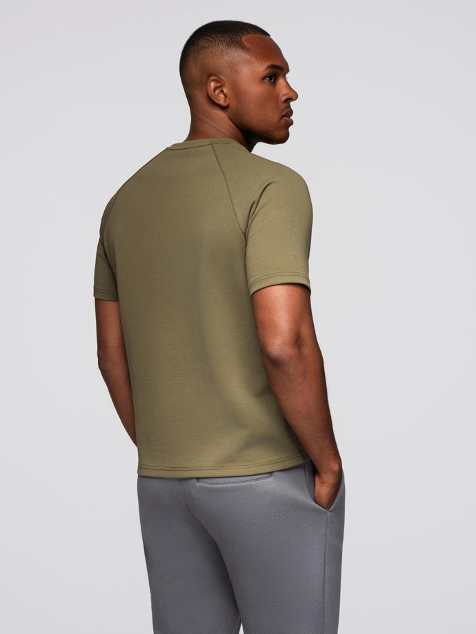 Koszulka męska COMFORT FIT z raglanowym rękawem – oliwkowa V4 OM-TSCT-0240