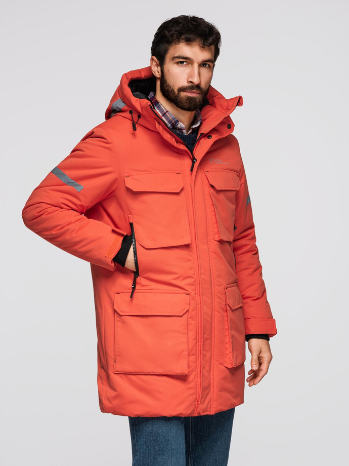 Men's long insulated jacket with reflective elements - orange V1 OM-JALJ-0169