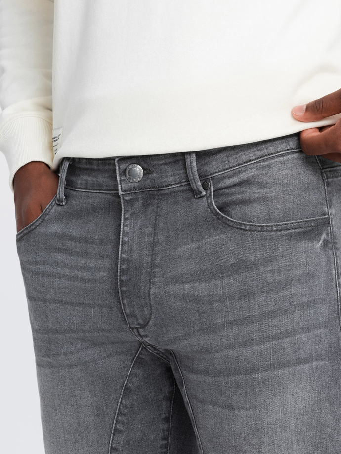 Męskie spodnie jeansowe TAPERED FIT z przeszyciami i podwiniętymi nogawkami – szare V2 OM-PADP-0161