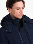 Men's winter jacket with detachable hood made of waterproof material - navy blue V1 OM-JAHP-0306