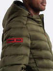 Men's quilted jacket with satin finish - dark olive green V13 OM-JALP-0121
