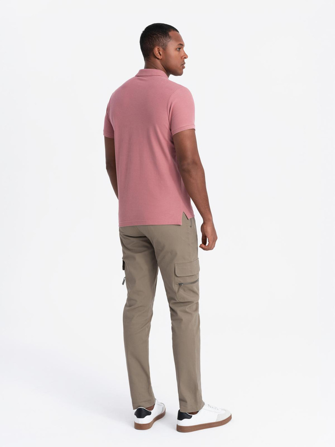 Men's BASIC single color pique knit polo shirt - dark pink V7 OM-POBS-0100