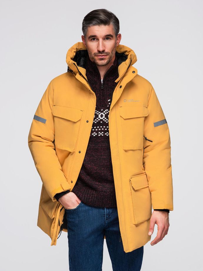 Men's long insulated jacket with reflective elements - yellow V2 OM-JALJ-0169