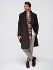 Men's coat with asymmetrical fastening and high collar - light brown V4 OM-COWC-0120