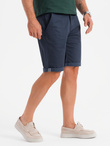 Men's classic chino shorts with rolled up leg - navy blue V10 OM-SRCS-0197