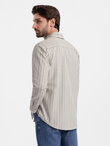 Men's cotton REGULAR FIT shirt with fine stripes - beige V1 OM-SHOS-0170