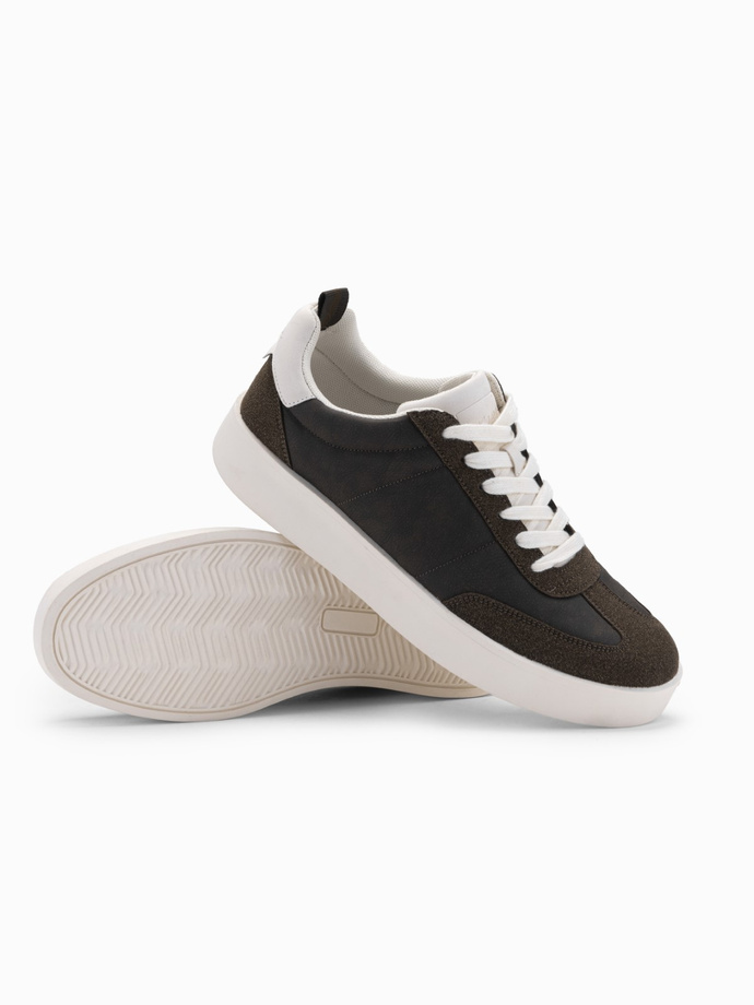 Oldschoolowe sneakersy męskie na grubej podeszwie – ciemnobrązowe V3 OM-FOSL-0170