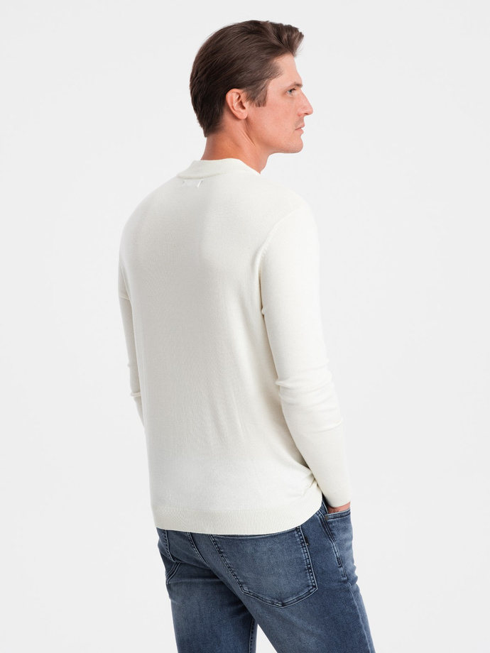 Men's knitted half turtleneck with viscose - cream V4 OM-SWTN-0100 