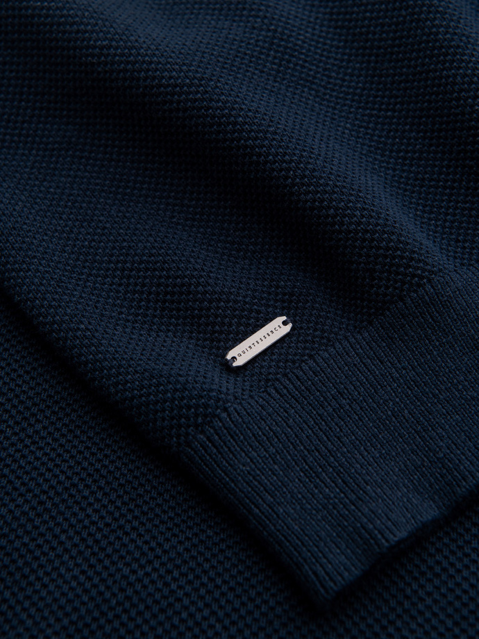 Men's cotton structured knit polo shirt - navy blue V2 OM-POSS-0117