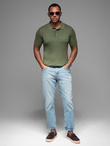 Męska koszulka polo z wiskozą SLIM FIT w pionowy prążek – oliwkowa V4 OM-POSS-0143
