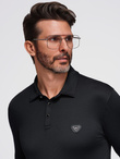 Polo long sleeve shirt with elegant branded buttons - black V1 OM-POLS-0139
