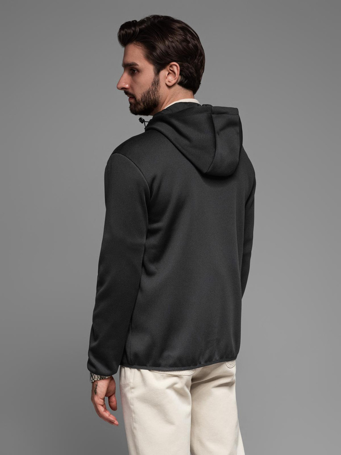 Men's lightweight jacket of combined materials with hood and decorative quilting - black V5 OM-JANP-0160 