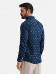 Bawełniana koszula męska we wzory SLIM FIT - atramentowa V3 OM-SHCS-0151