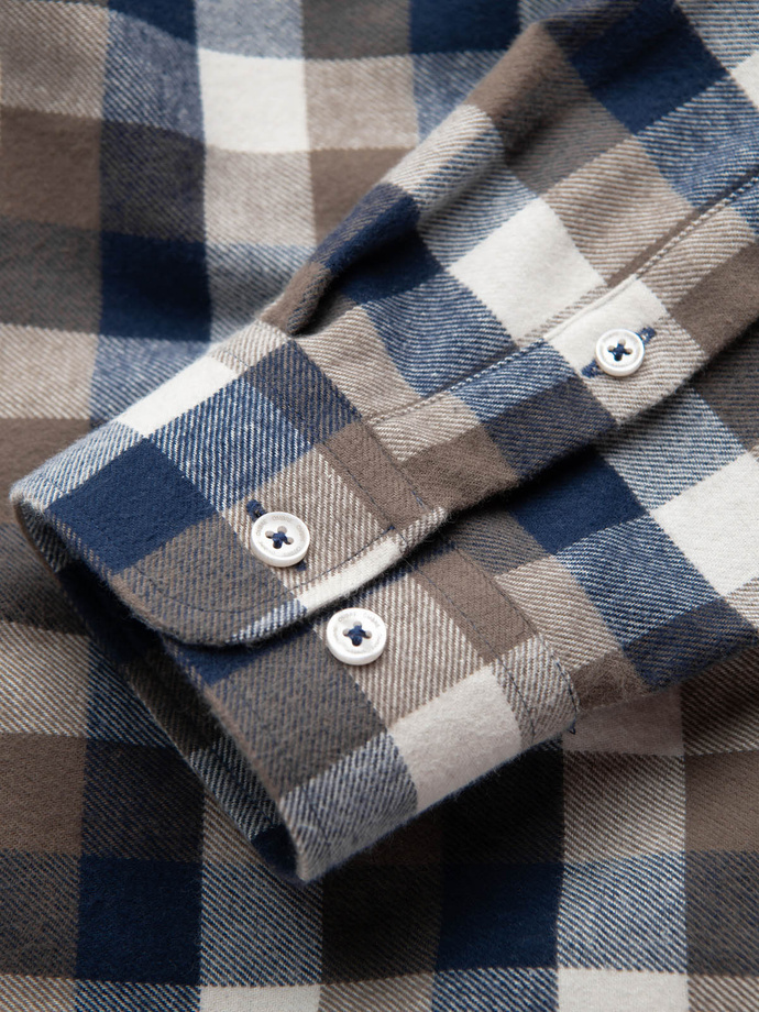 Classic men's flannel check cotton shirt - brown and navy blue V1 OM-SHCS-0157