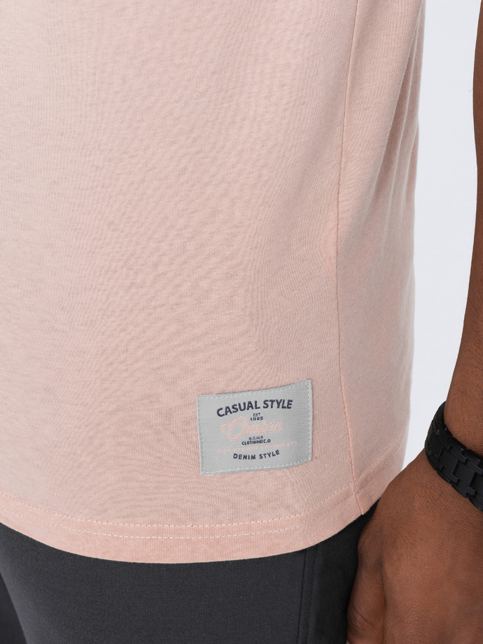 T-shirt męski bawełniany z nadrukiem - jasnoróżowy V3 S1752