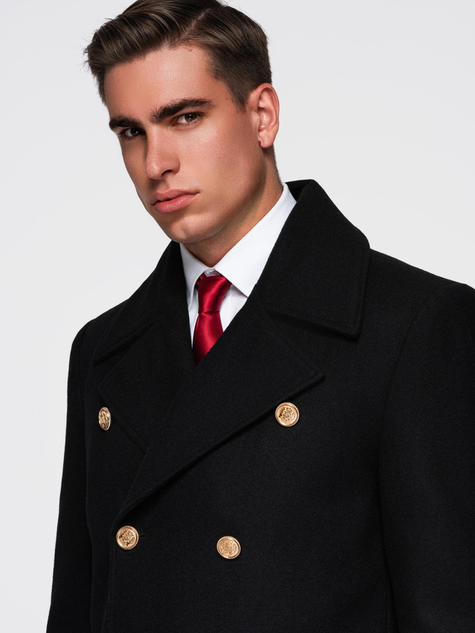 Men's insulated coat with hood and concealed zipper - black V1 OM-COWC-0110