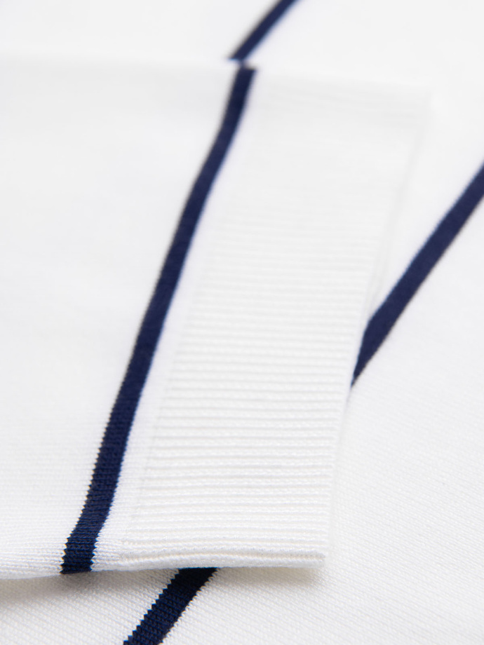 Men's horizontal striped viscose polo shirt - white and navy V2 OM-POSS-0145
