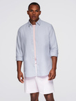 Elegant men's oxford shirt with embroidery - blue V1 OM-SHOS-0172
