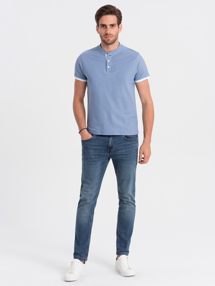 Men's collarless polo shirt - blue V3 OM-TSCT-0156