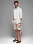 Męskie krótkie spodenki SLIM FIT z melanżowej strukturalnej dzianiny – piaskowe V3 OM-SRCS-0166