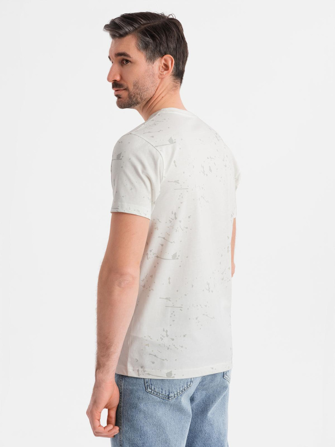 Męski t-shirt z nadrukiem i okrągłym dekoltem – biały V1 OM-TSFP-0187