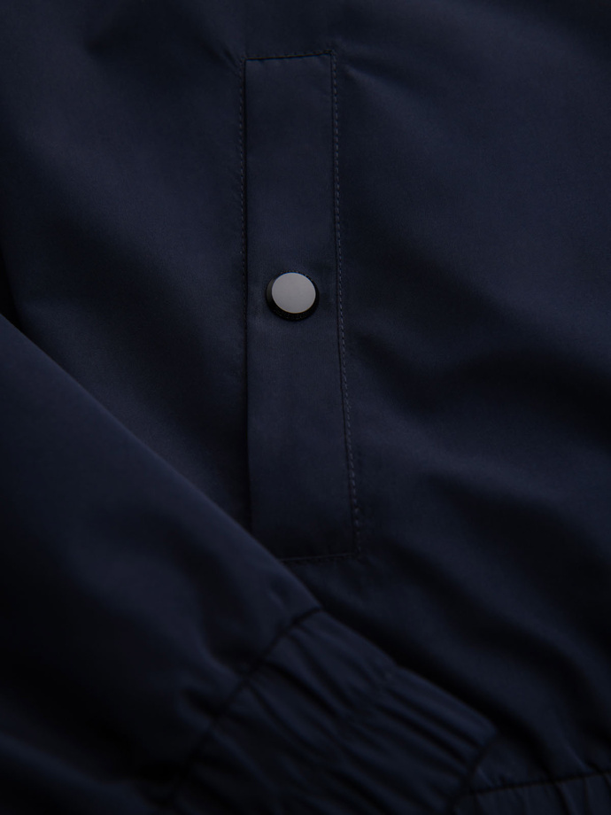 Men's jacket with hood and high collar - navy blue V2 OM-JANP-0222