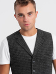 Men's wool blend vest with checkered lapels - graphite V1 OM-BLZV-0110