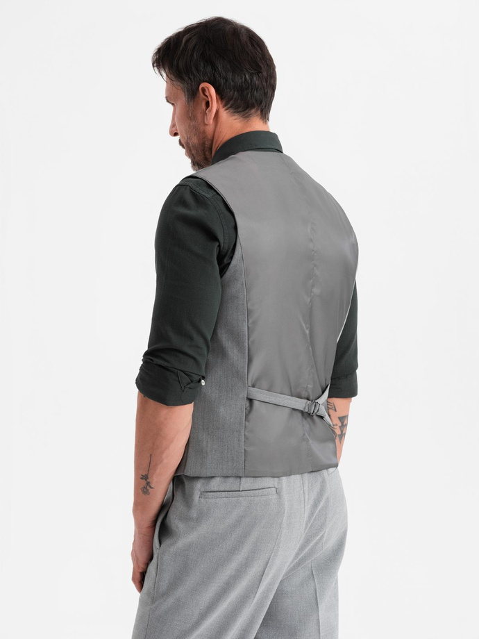 Elegancka męska kamizelka w jodełkę SLIM FIT  - szara V1 OM-BLZV-0143