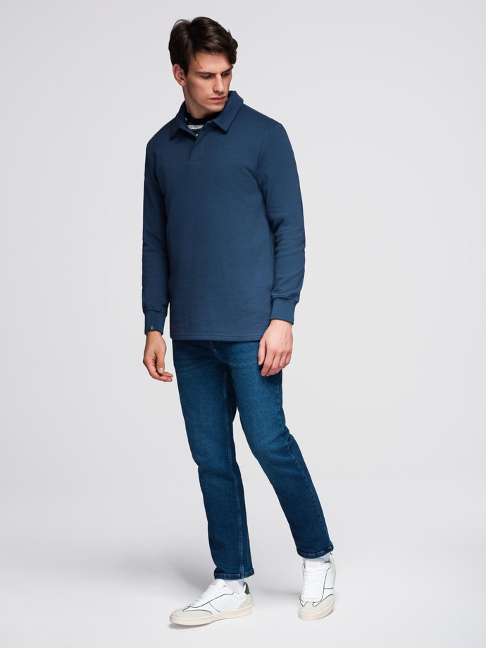 Men's structured knit polo collar sweatshirt - dark blue V5 OM-SSNZ-0149