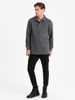 Men's structured knit polo collar sweatshirt - graphite melange V1 OM-SSNZ-0149