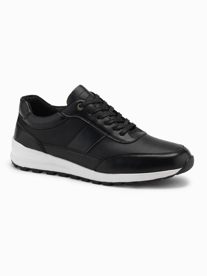 Buty męskie sneakersy sportowe ze skóry ekologicznej – czarne V2 OM-FOSL-0181 